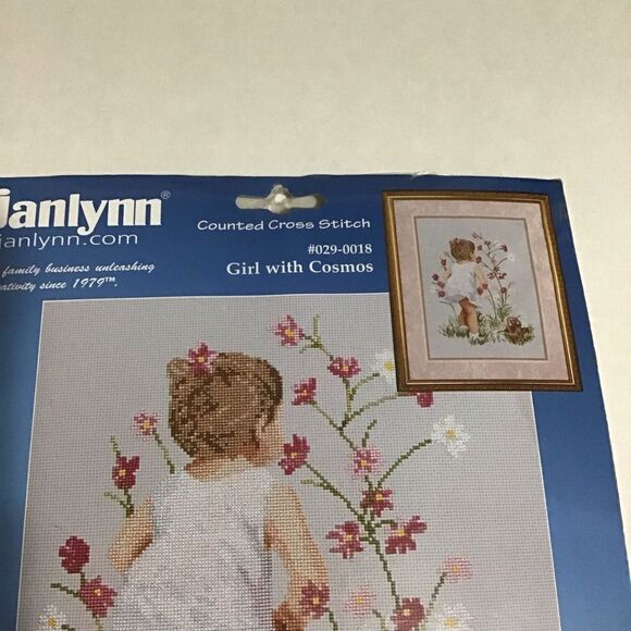 Janlynn Girl With Cosmos Counted Cross Stitch Kit New 12x16 - Picture 2 of 4